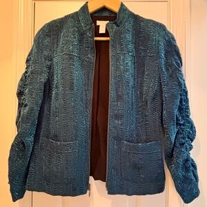 Chico's Blue Textured Plisse 3/4 Length Sleeve Jacket, Chico’s Size 00 (XS/2)
